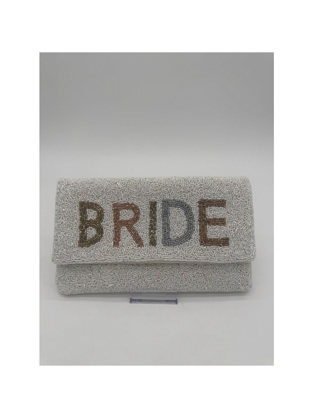 Women's Bride Clutch One Size White Multi-Color with Embellishments & Gold Chain